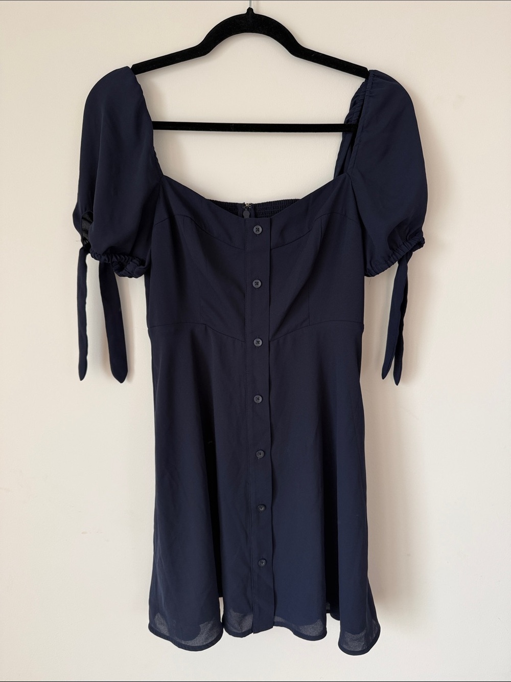 Sunday Best Navy Blue Mini Dress with Puff Sleeves